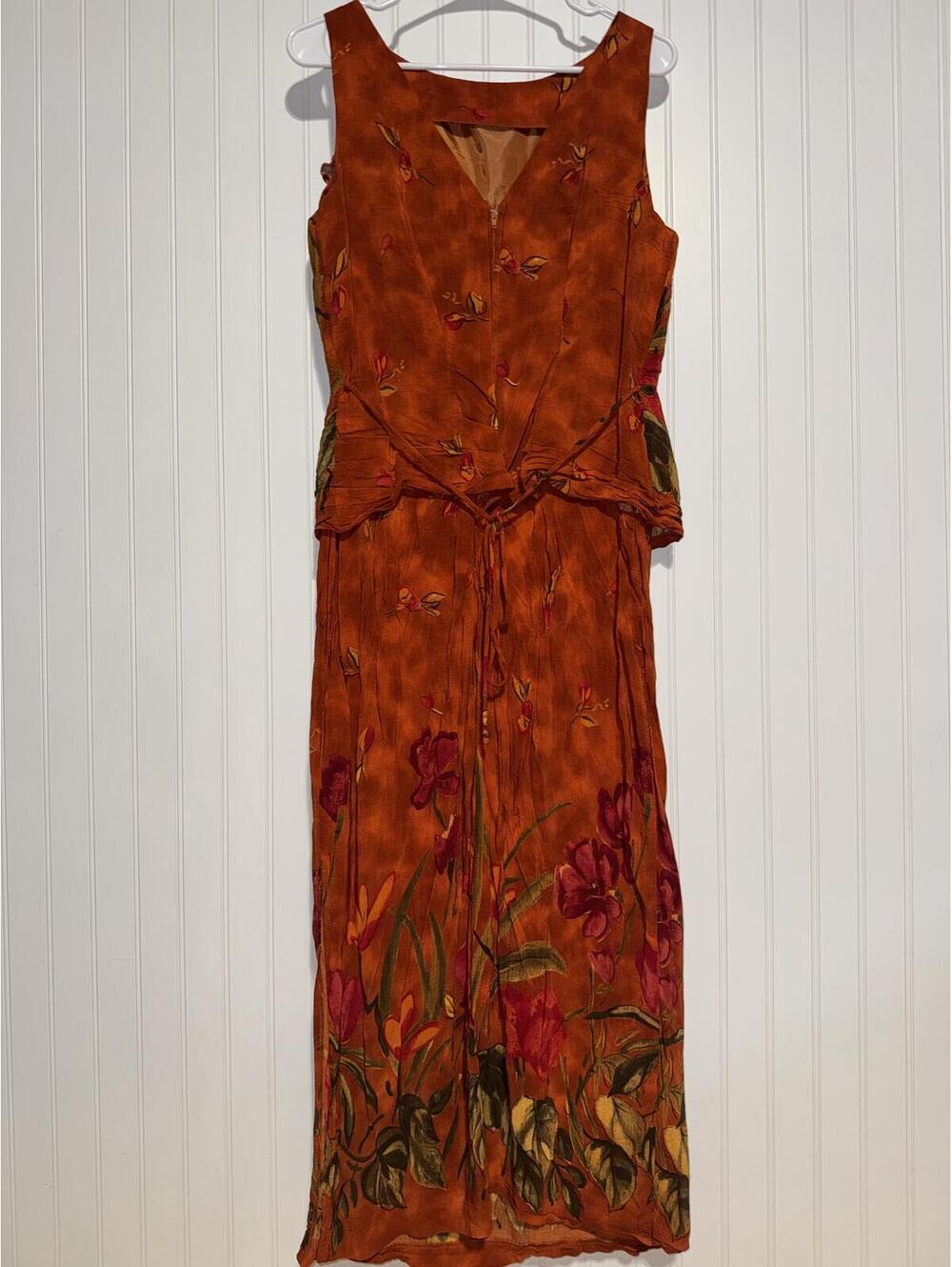 Vintage Christopher & Banks Rayon Floral Layered Midi Dress Orange Size 12